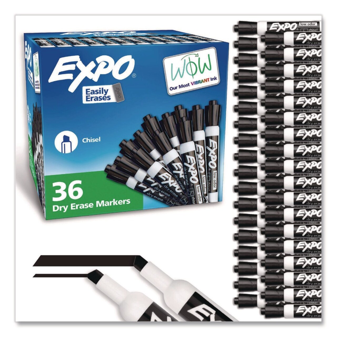 EXPO Broad Chisel Tip Low-Odor Dry-Erase Marker Value Pack - Black (36/Box)